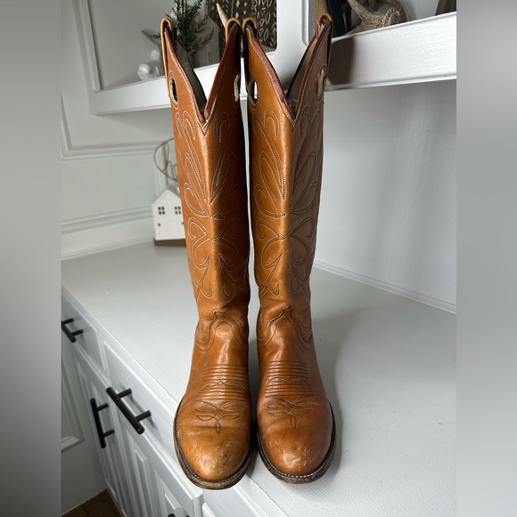 Vintage Dan Post Women’s Western Boots 7C Rare Pull-Hole Style, Tan Leather USA - Picture 2 of 11